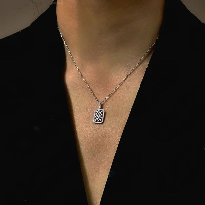 Moissanite Rectangular-Cut Pendant Necklace in Sterling Silver