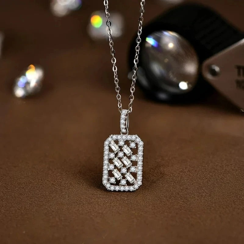 Moissanite Rectangular-Cut Pendant Necklace in Sterling Silver