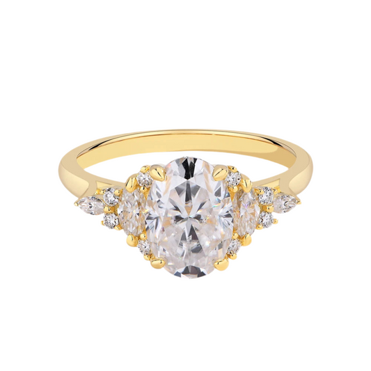 2.5ct Oval-Cut Moissanite Diamond Commitment Ring in Solid Yellow Gold