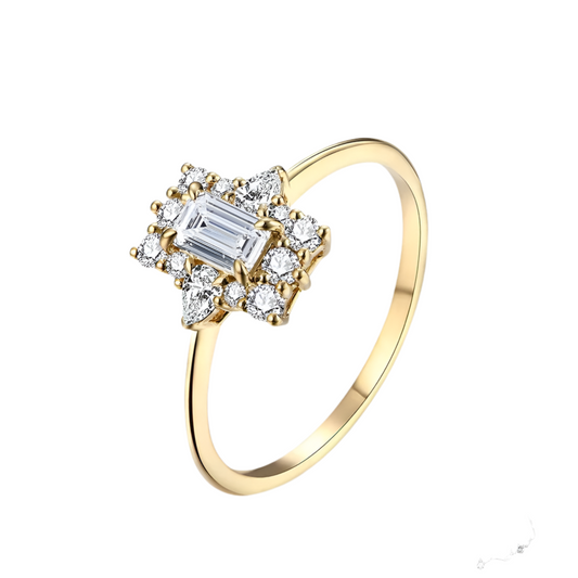 Octagon-Cut Moissanite Commitment Ring in Solid Gold or Sterling Silver with Gold Plating