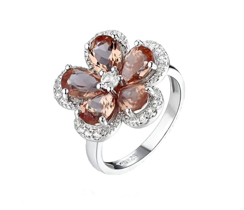 Zultanite Color-Changing Flower Ring in Sterling Silver with White Rhodium Plating