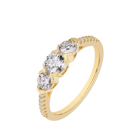 Three Round-Cut Moissanite Commitment Ring in S925 Sterling Silver with Gold Plating