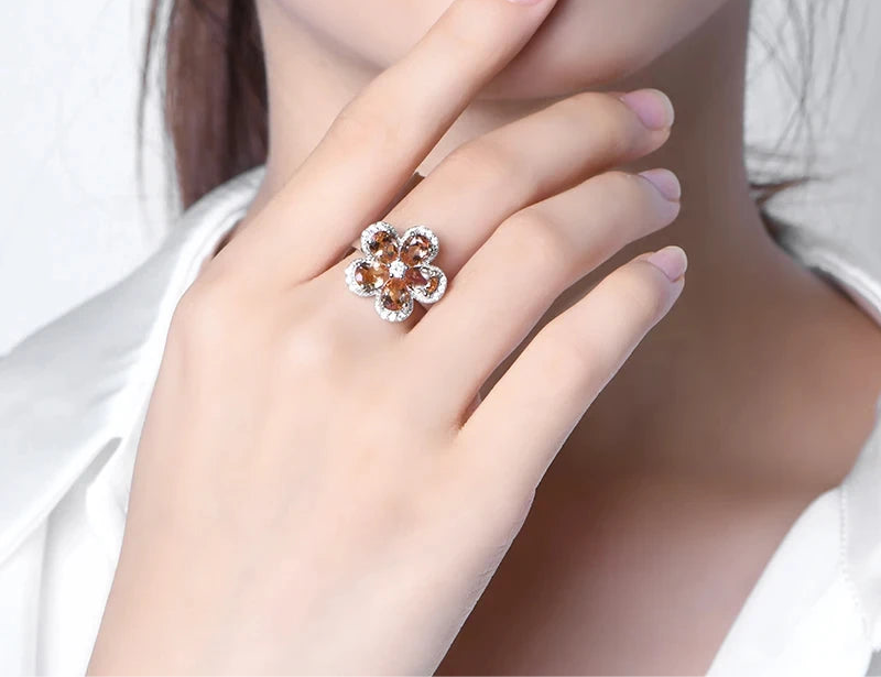 Zultanite Color-Changing Flower Ring in Sterling Silver with White Rhodium Plating