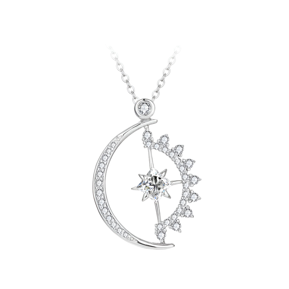 Princess-Cut Moissanite Moon Pendant Necklace in 925 Sterling Silver with Gold Plating