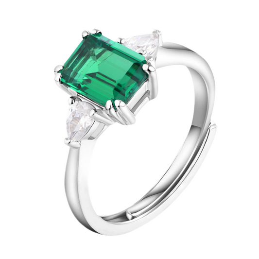 Octagon-Cut Emerald Fashion Ring in 925 Sterling Silver