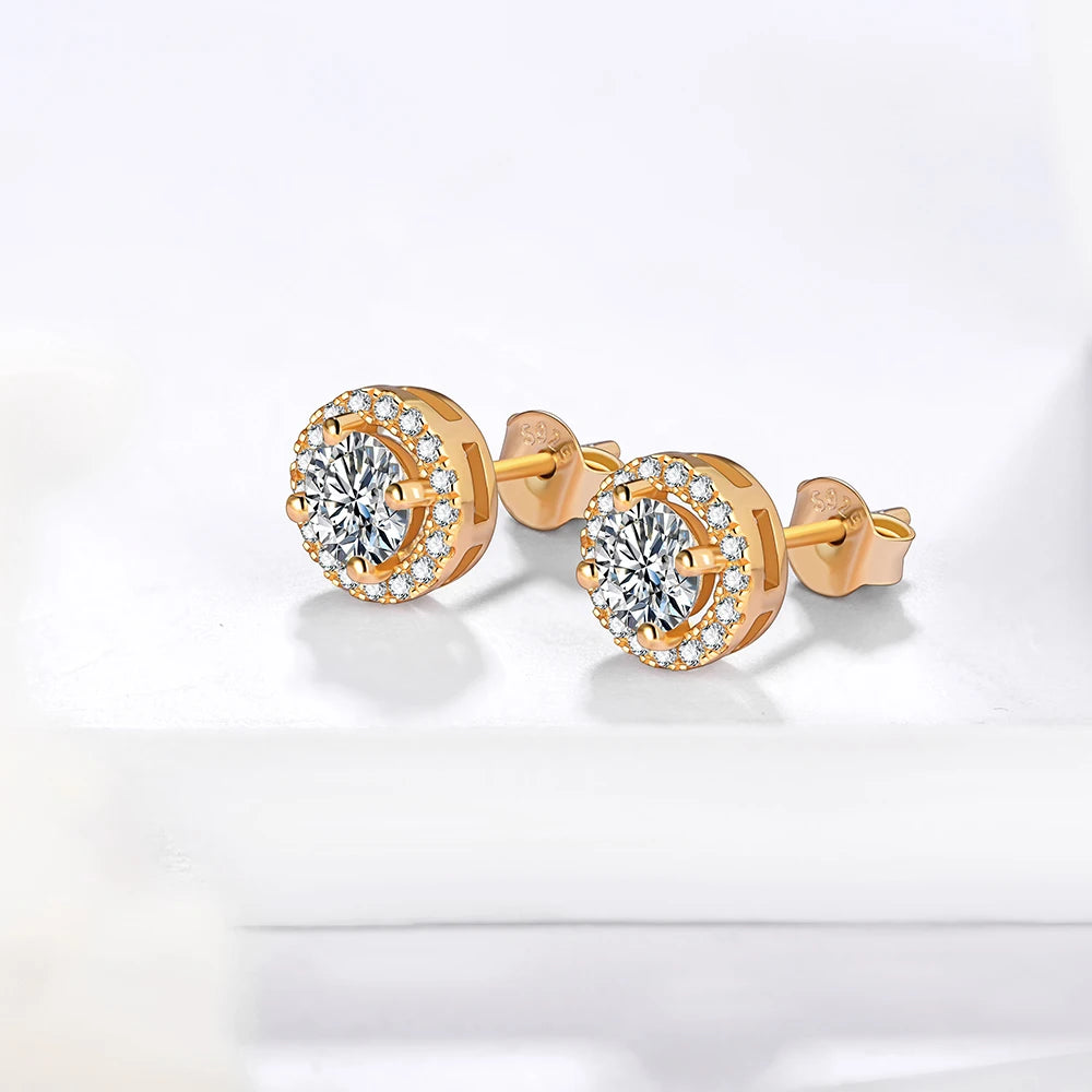 1CT Moissanite Stud Earrings in 18K Gold-Plated Sterling Silver