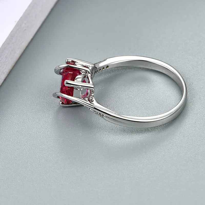 Heart-Shaped Created Ruby Fashion/Commitment Ring in 925 Sterling Silver