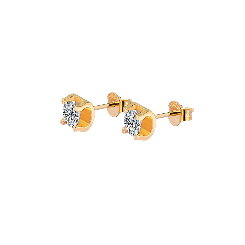 Moissanite Stud Earrings in Sterling Silver with Rhodium and Gold Plating