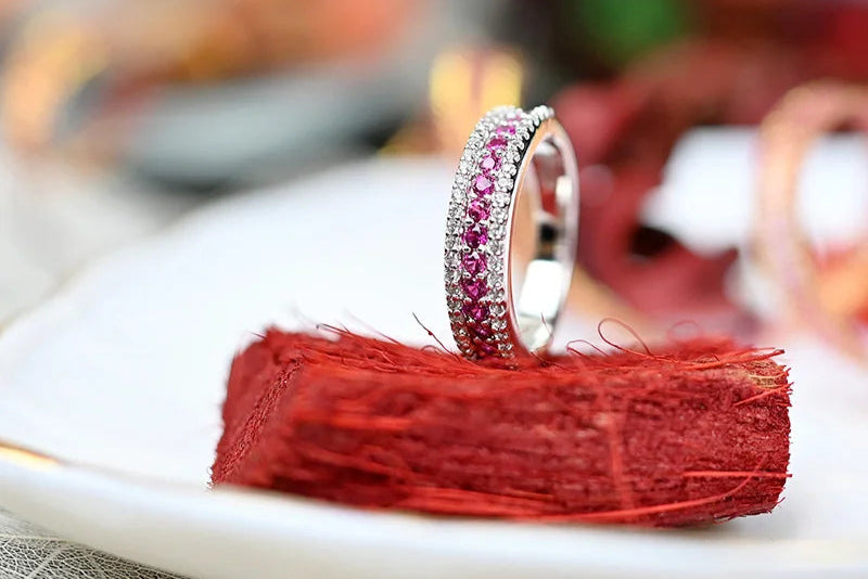 Sterling Silver Eternity Band with Created Rubies