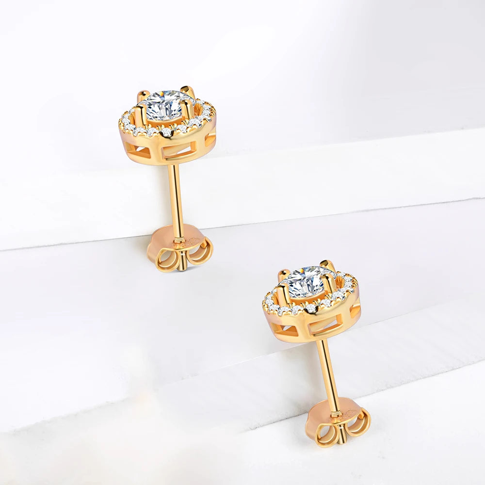 1CT Moissanite Stud Earrings in 18K Gold-Plated Sterling Silver