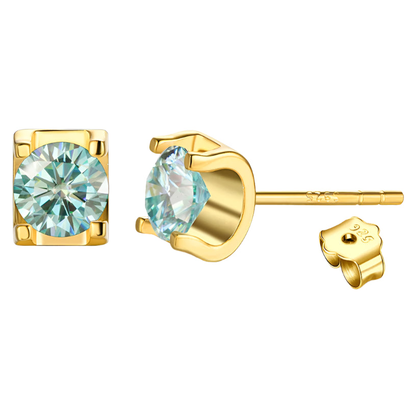 Moissanite Stud Earrings in Sterling Silver with Rhodium and Gold Plating