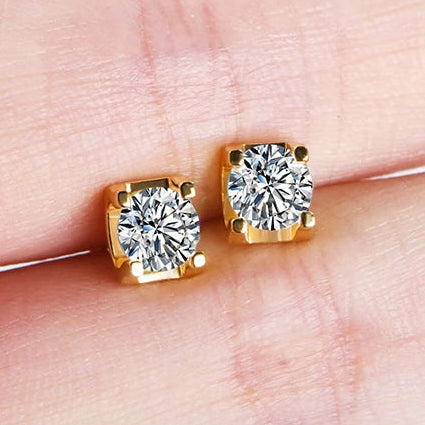 Moissanite Stud Earrings in Sterling Silver with Rhodium and Gold Plating