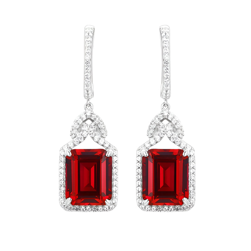 Octagon-Cut Ruby/Sapphire/Zultanite Drop Earrings with Created White Sapphire in Sterling Silver