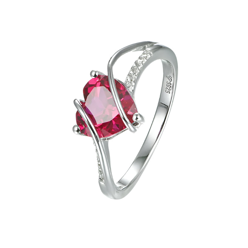 Heart-Shaped Created Ruby Fashion/Commitment Ring in 925 Sterling Silver