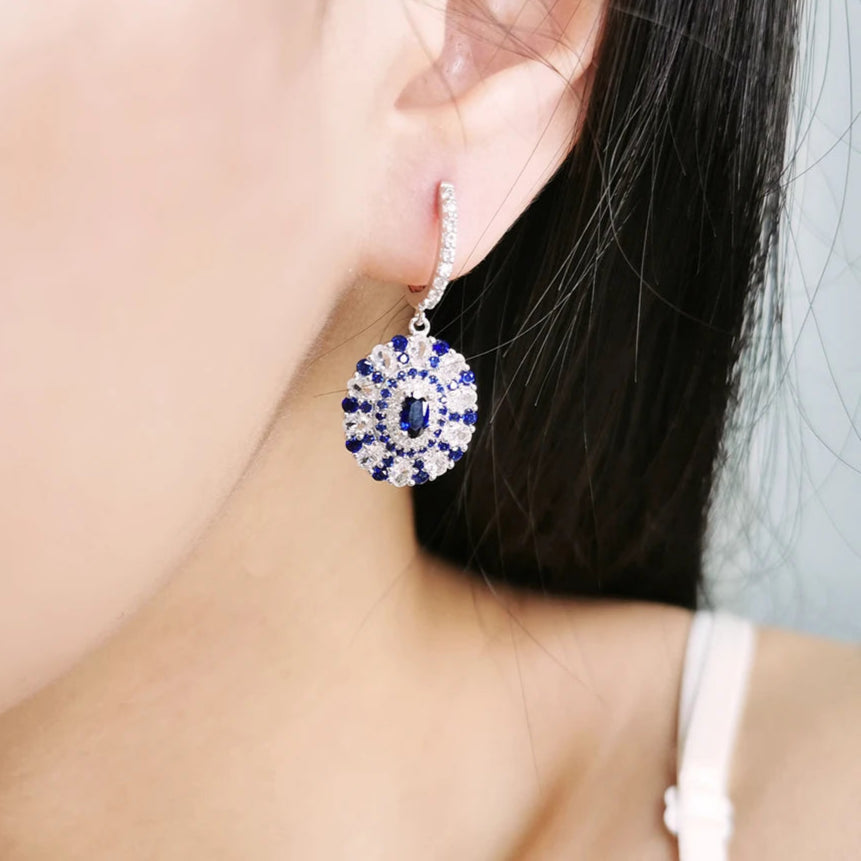 Oval-Cut Sapphire Drop Earrings in Sterling Silver