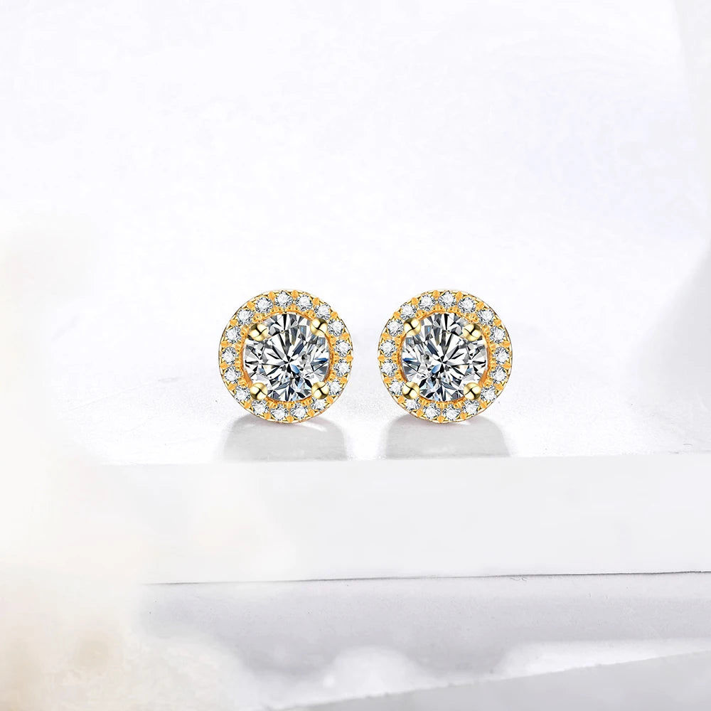 1CT Moissanite Stud Earrings in 18K Gold-Plated Sterling Silver