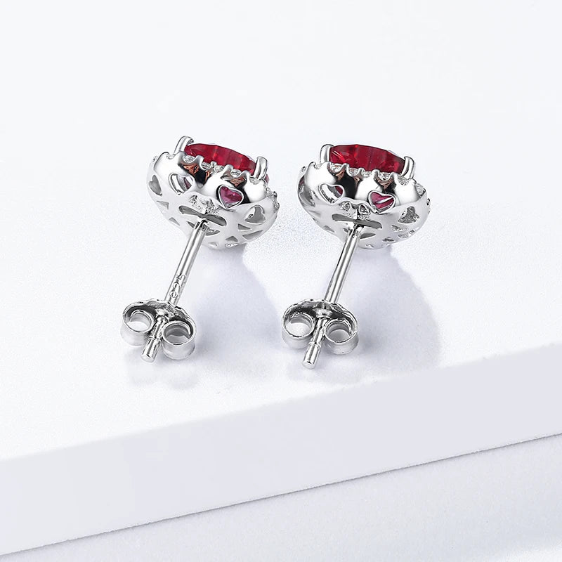 Heart-Shaped Ruby/Emerald/Sapphire Stud Earrings in Sterling Silver