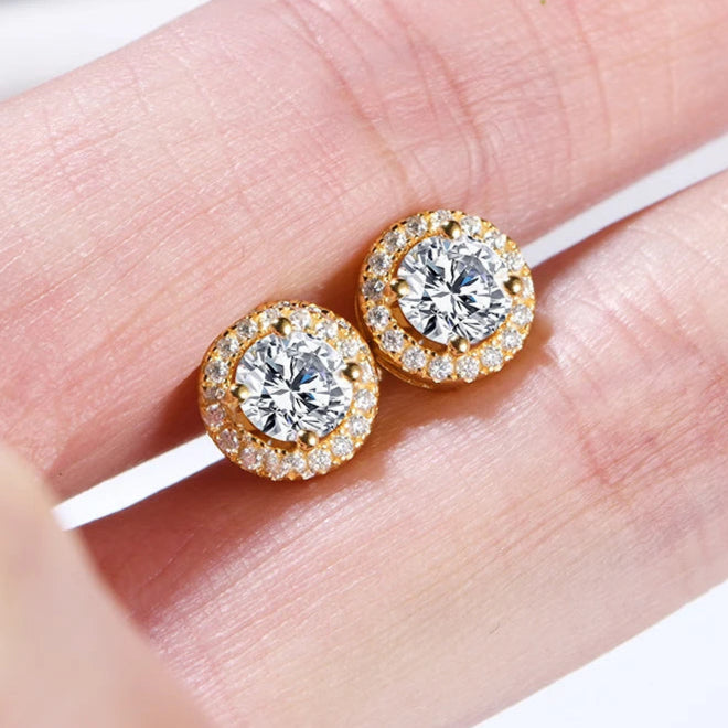 1CT Moissanite Stud Earrings in 18K Gold-Plated Sterling Silver