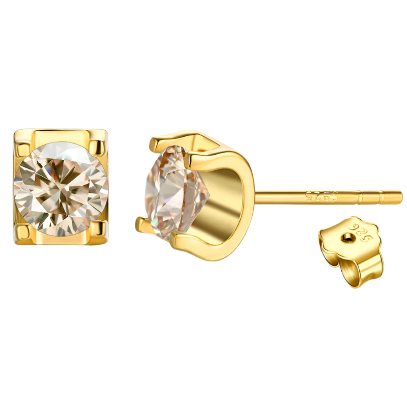 Moissanite Stud Earrings in Sterling Silver with Rhodium and Gold Plating