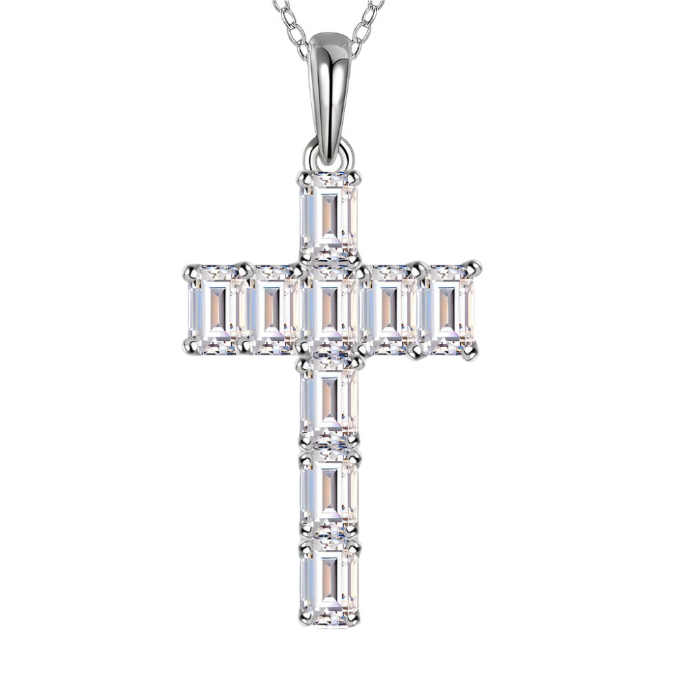 Moissanite Cross Pendant Necklace in 925 Sterling Silver