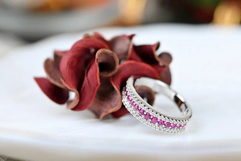 Sterling Silver Eternity Band with Created Rubies