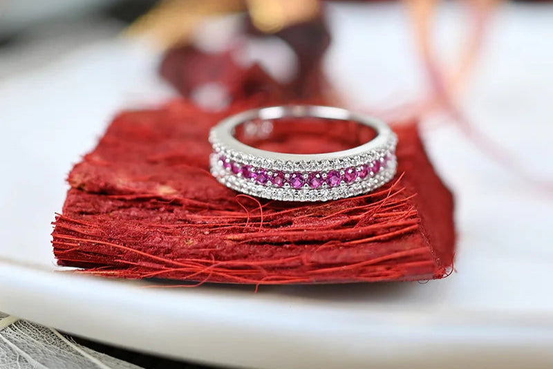 Sterling Silver Eternity Band with Created Rubies