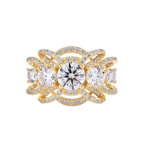 Round-Cut Moissanite Statement Ring in 925 Sterling Silver with White/Yellow Gold Plating