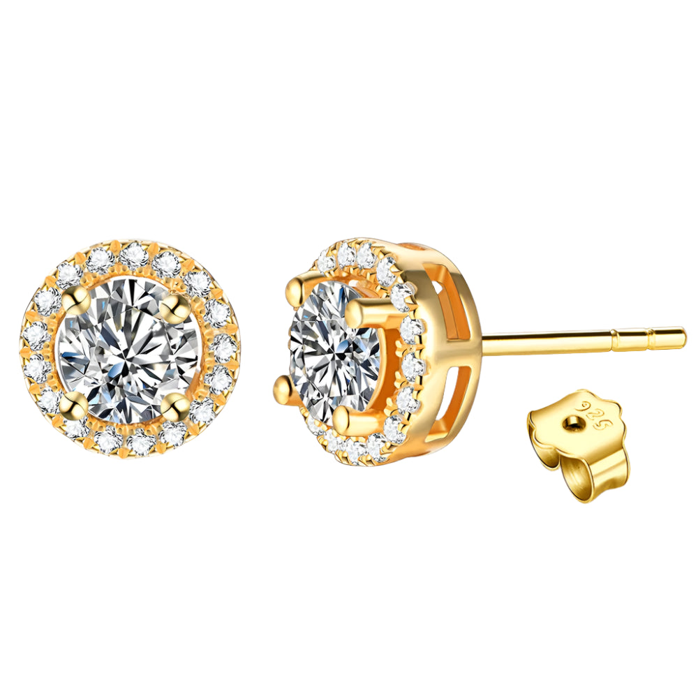 1CT Moissanite Stud Earrings in 18K Gold-Plated Sterling Silver