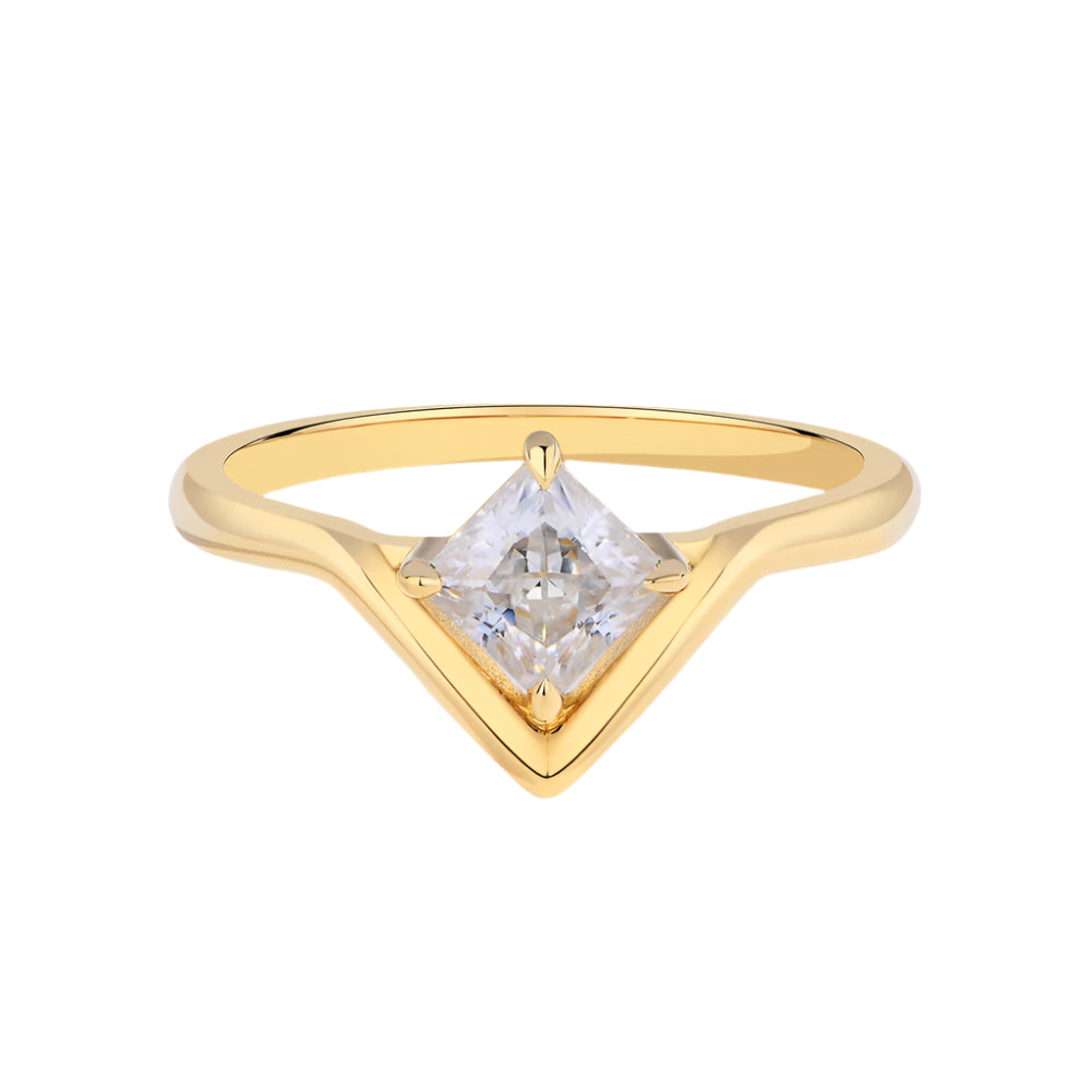 Princess-Cut Moissanite Fashion Ring in 925 Sterling Silver with Gold Plating