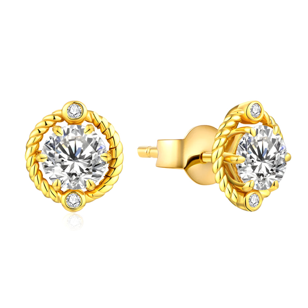 Round-Cut Moissanite Earrings in 925 Sterling Silver with Gold Plating