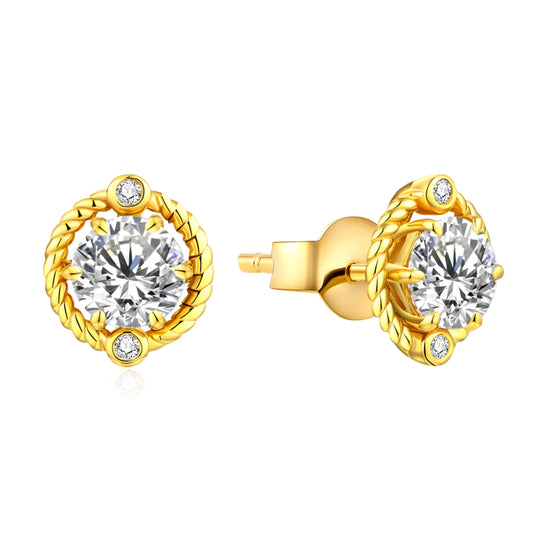 Round-Cut Moissanite Earrings in 925 Sterling Silver with Gold Plating