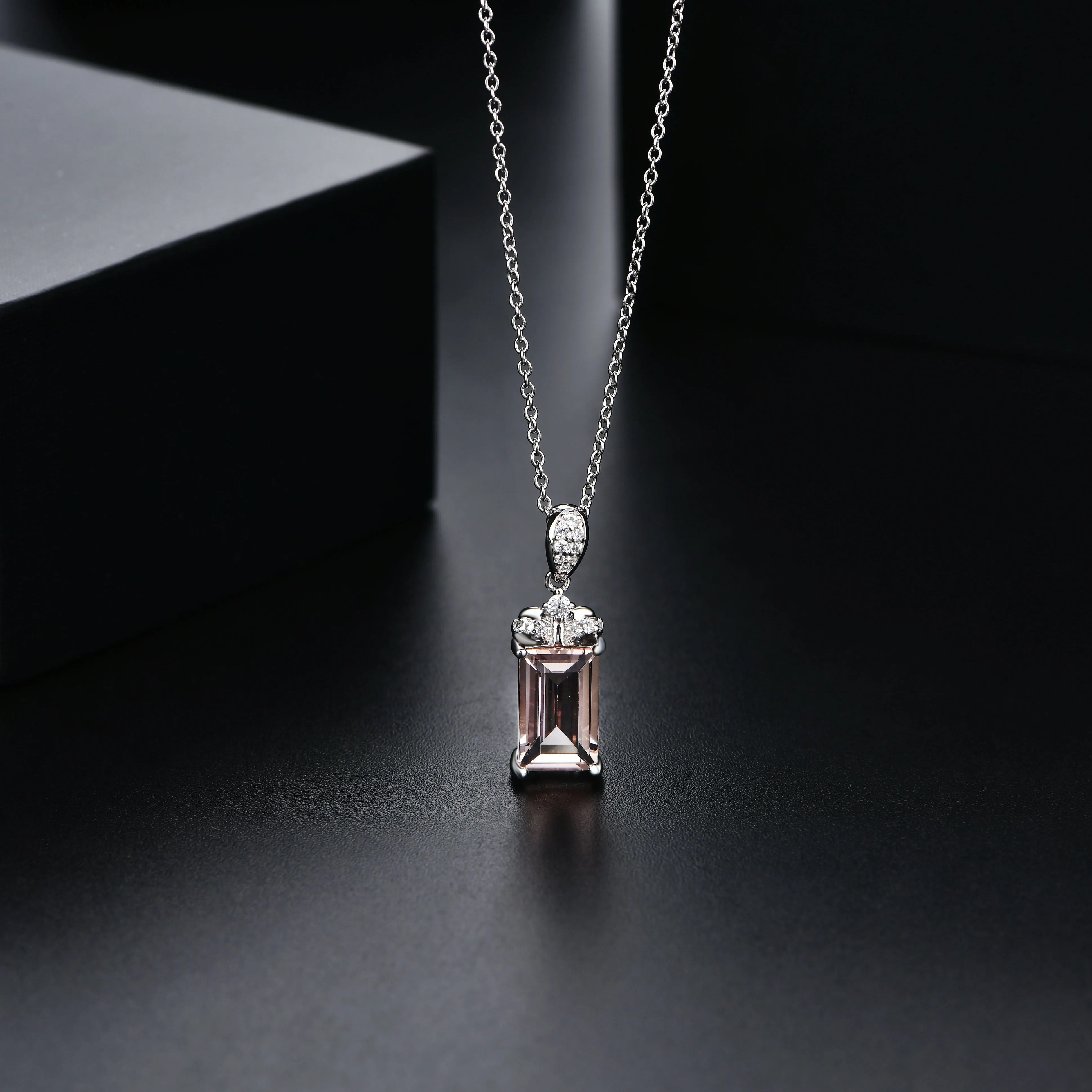 Baguette-Cut Morganite Pendant Necklace in Sterling Silver