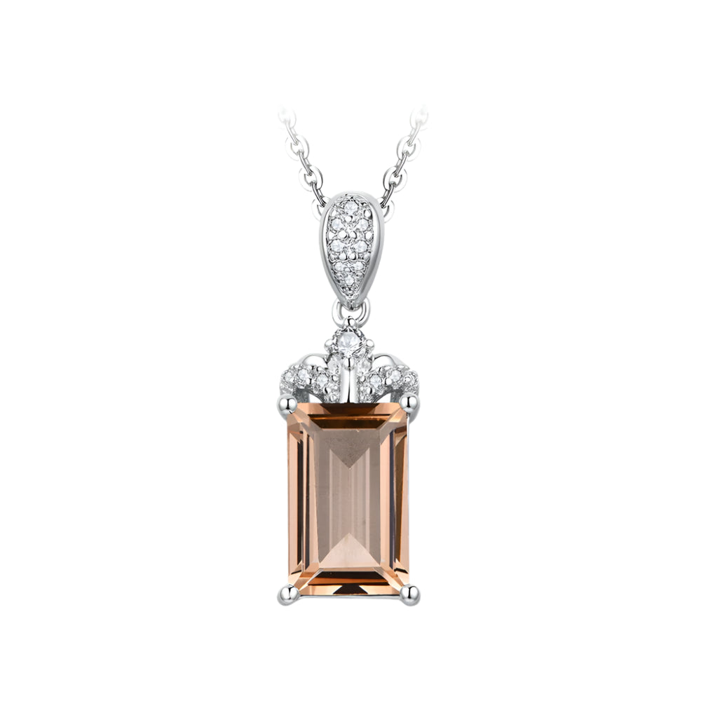 Baguette-Cut Morganite Pendant Necklace in Sterling Silver