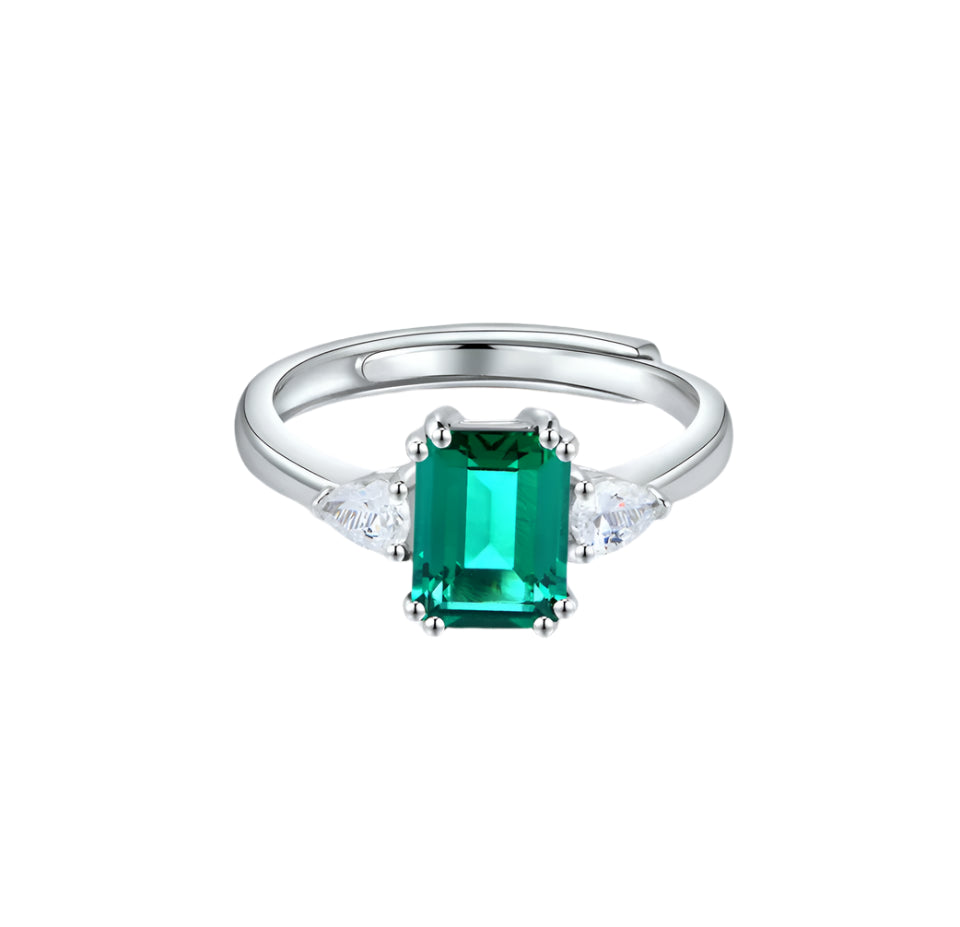 Octagon-Cut Emerald Fashion Ring in 925 Sterling Silver