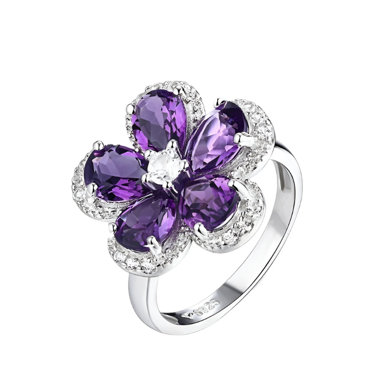 Zultanite Color-Changing Flower Ring in Sterling Silver with White Rhodium Plating