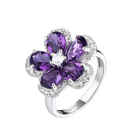 Zultanite Color-Changing Flower Ring in Sterling Silver with White Rhodium Plating