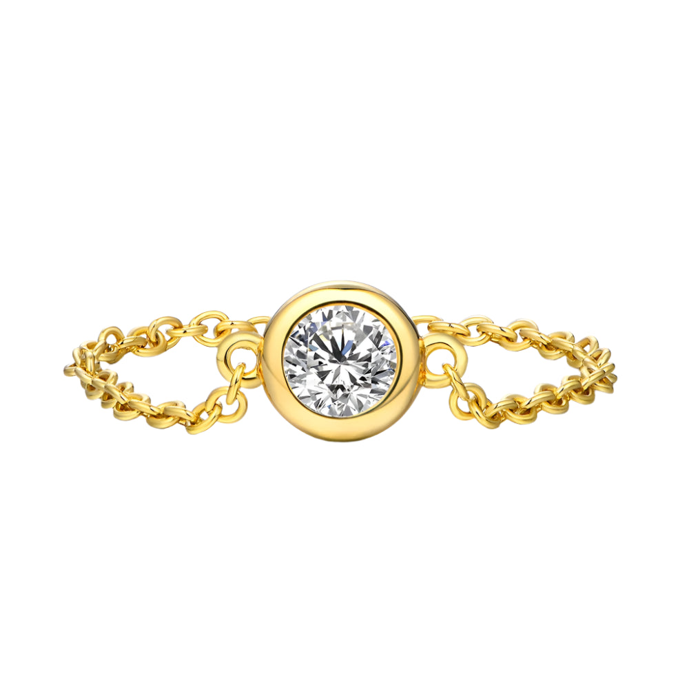 Round-Cut Moissanite Bezel-Set Ring in Sterling Silver with Yellow Gold Plating