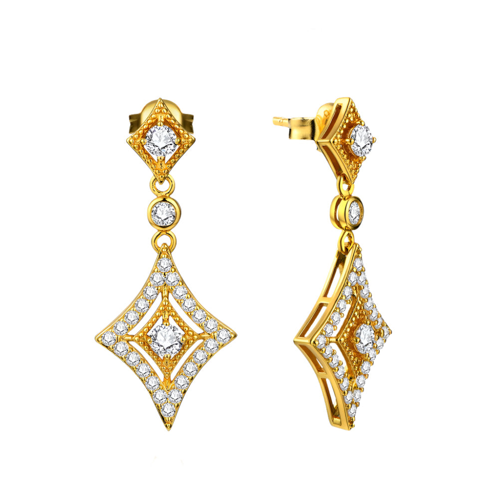 Round-Cut Moissanite Dangle Earrings with 925 Sterling Silver and Gold Plating