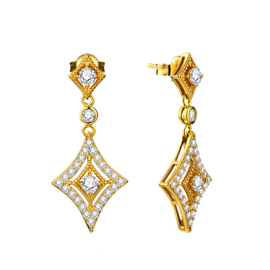 Round-Cut Moissanite Dangle Earrings with 925 Sterling Silver and Gold Plating