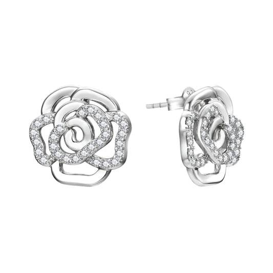 Floral-Design Round-Cut Moissanite Stud Earrings with 925 Sterling Silver and 18K Gold Plating