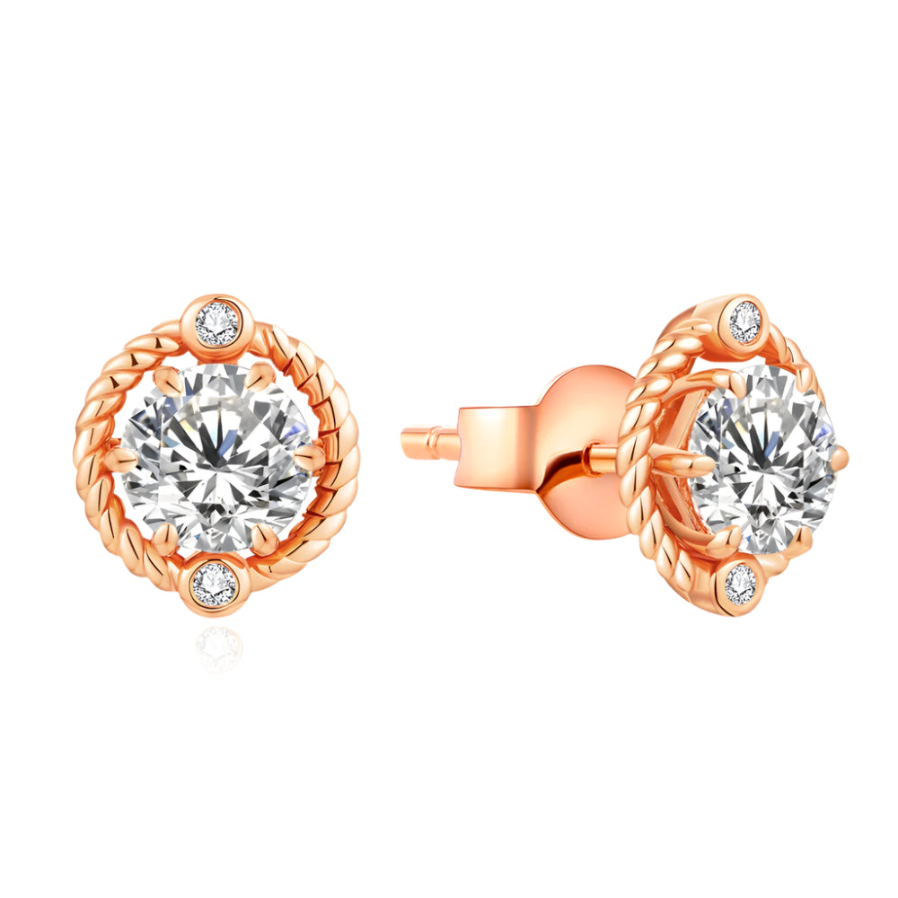 Round-Cut Moissanite Earrings in 925 Sterling Silver with Gold Plating