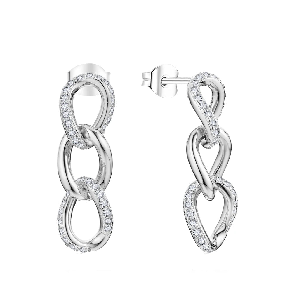 Moissanite Chain Drop Earrings in Sterling Silver