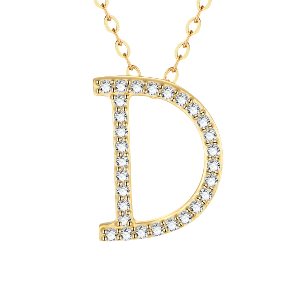 Round-Cut Moissanite Initial Letter Pendant Necklace with Gold or White Rhodium Plating