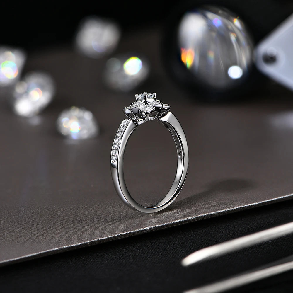 D Color Round-Cut 3mm Moissanite Flower Ring in 925 Sterling Silver