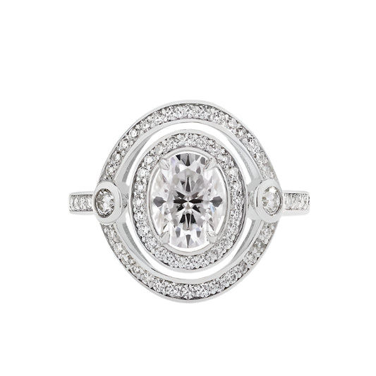 Oval-Cut Moissanite Commitment Ring in Sterling Silver with White/Yellow Gold Plating