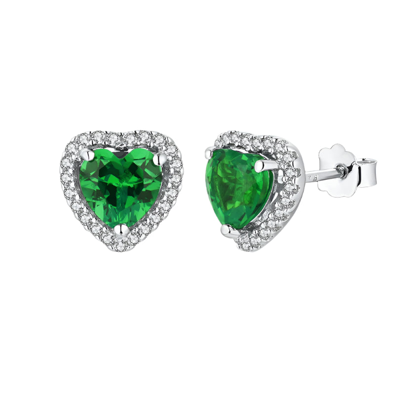 Heart-Shaped Ruby/Emerald/Sapphire Stud Earrings in Sterling Silver