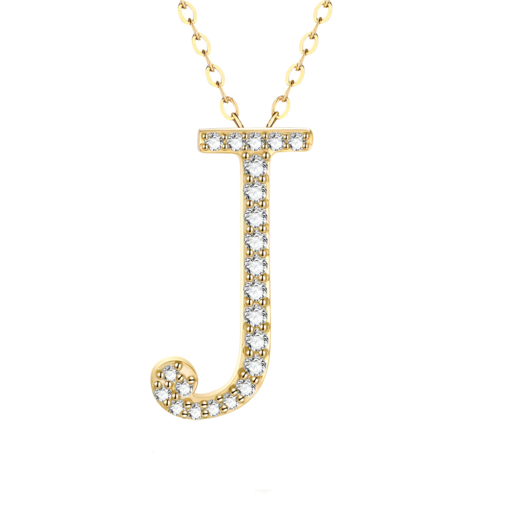 Round-Cut Moissanite Initial Letter Pendant Necklace with Gold or White Rhodium Plating