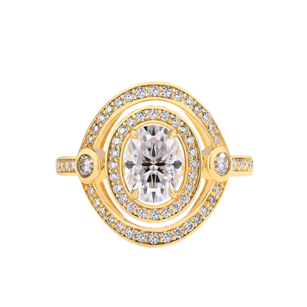 Oval-Cut Moissanite Commitment Ring in Sterling Silver with White/Yellow Gold Plating