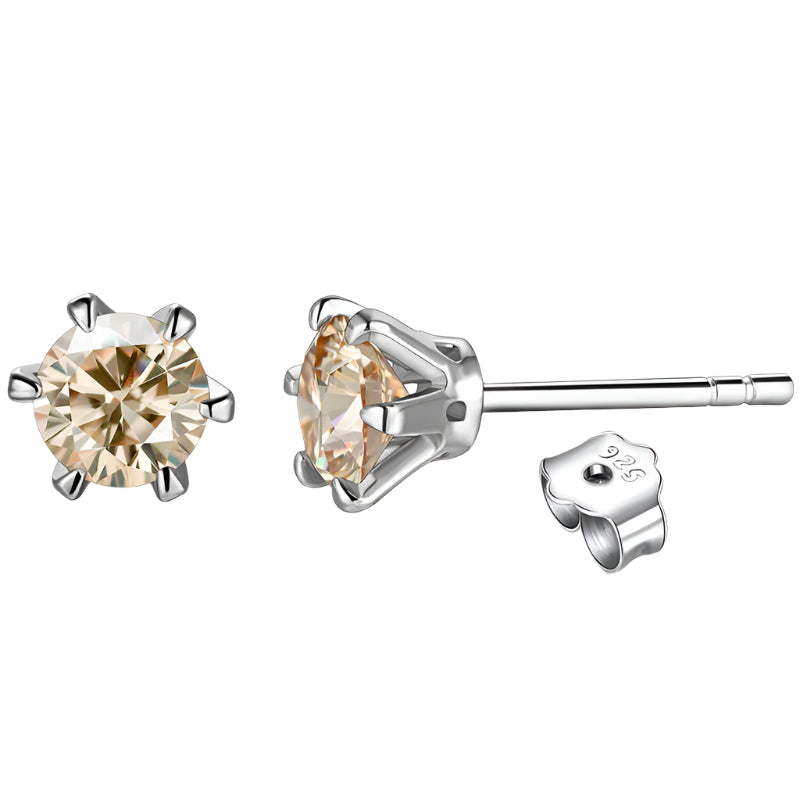 Moissanite Solitaire Stud Earrings in Sterling Silver with White Rhodium Plating