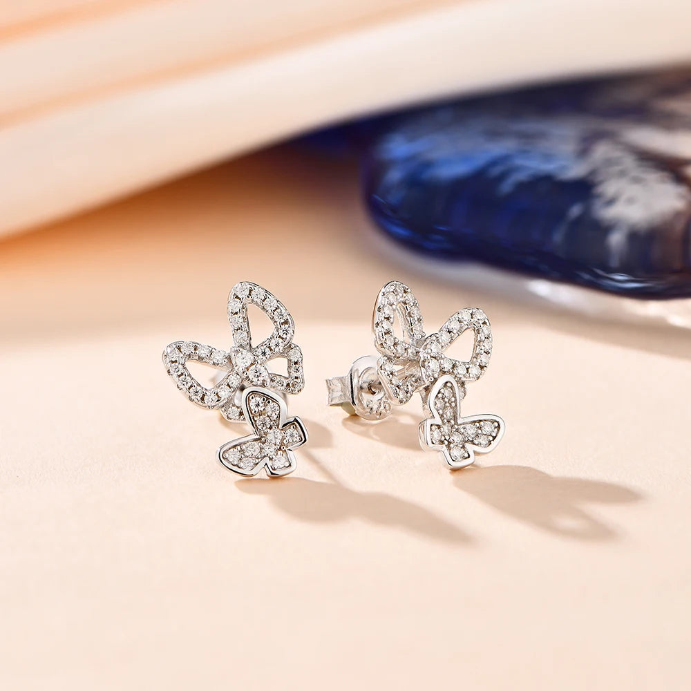 Moissanite Butterfly Stud Earrings in 925 Sterling Silver